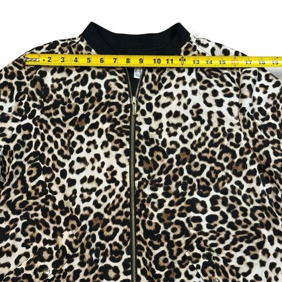 Susan Graver Large Lightweight Bomber Jacket Zip Front Leopard Print Pockets - Picture 5 of 13
